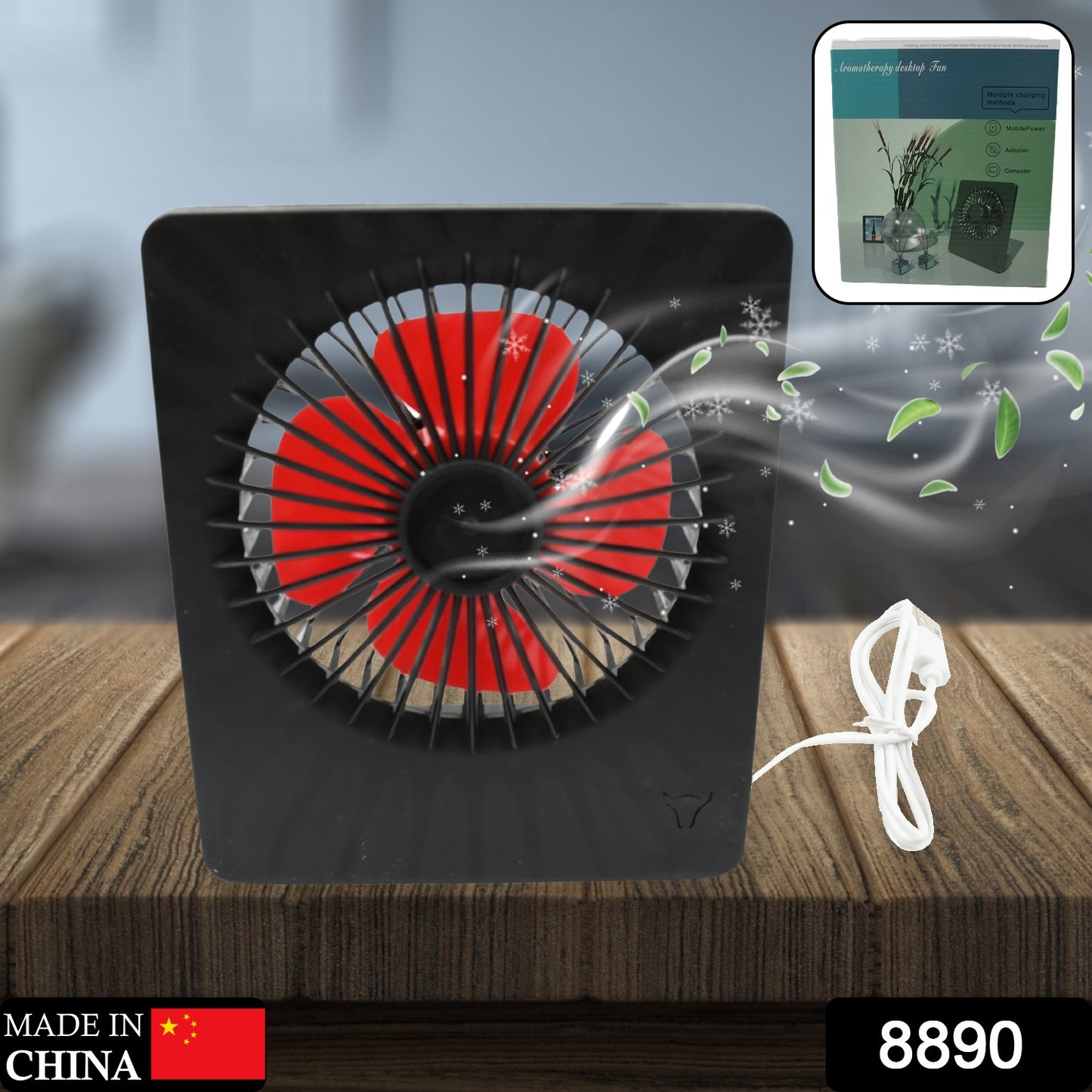 Wukusy portable desk fan with one-step speed setting, compact personal fan for office, school, or home use.