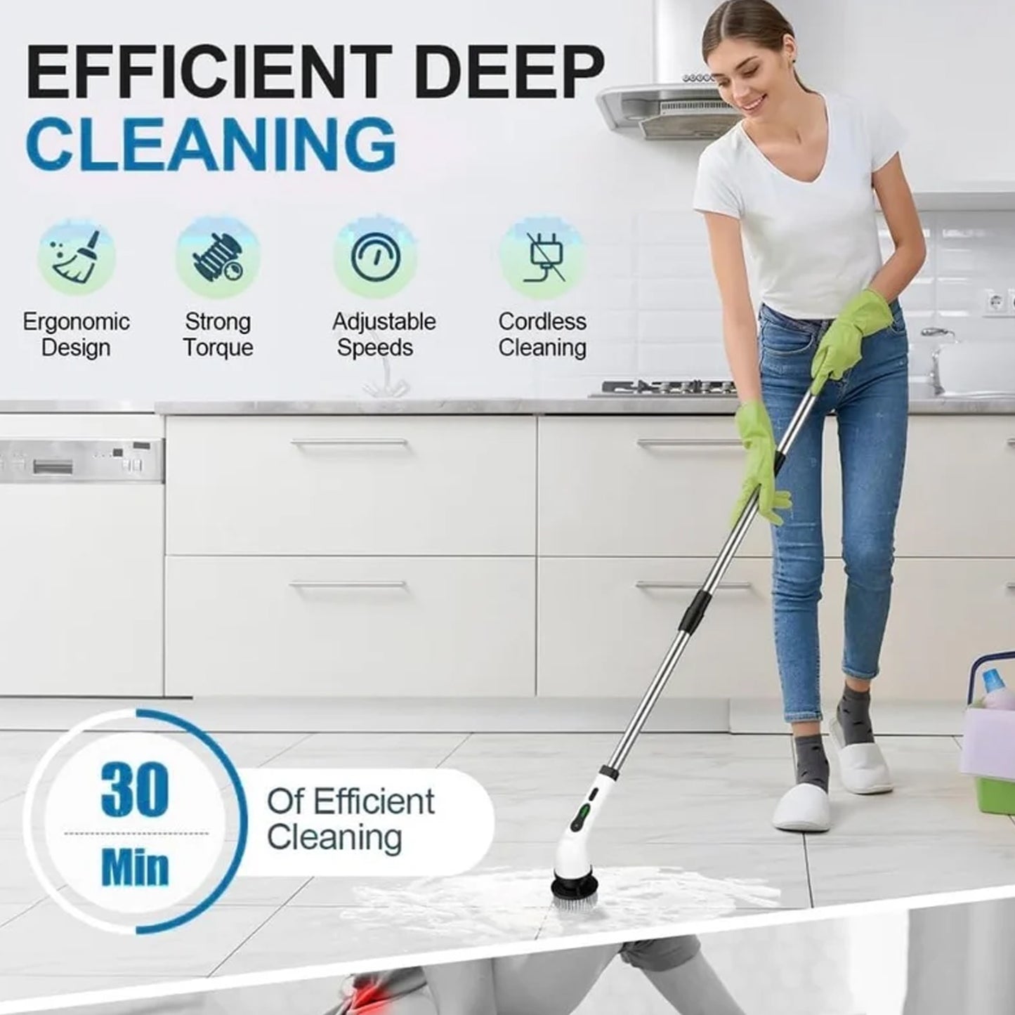 Wukusy 9-in-1 electric spin scrubber for home cleaning, with multiple brush heads and ergonomic handle for versatile cleaning tasks.