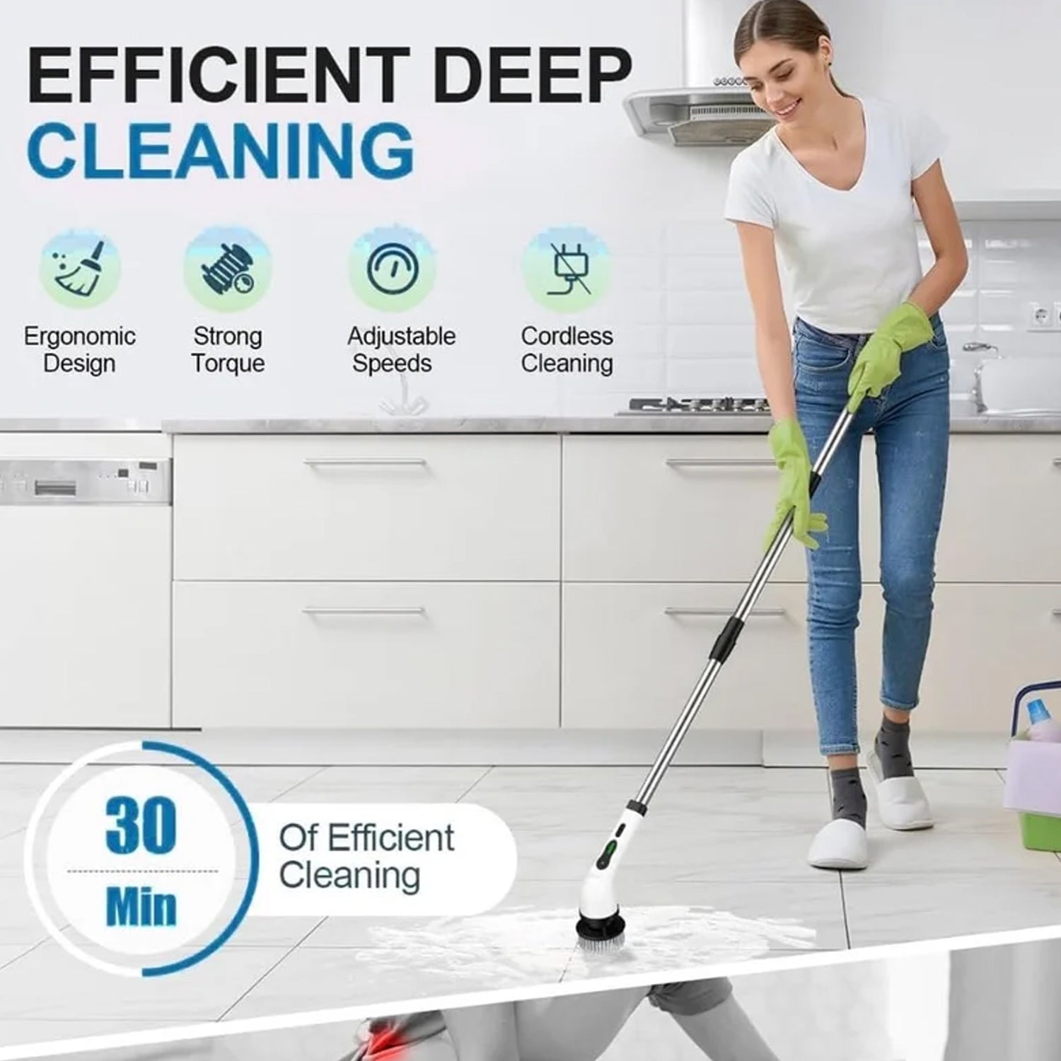 Wukusy 9-in-1 electric spin scrubber for home cleaning, with multiple brush heads and ergonomic handle for versatile cleaning tasks.