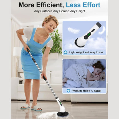 Wukusy 9-in-1 electric spin scrubber for cleaning tiles, bathtubs, and surfaces with multiple attachments in a home improvement set.