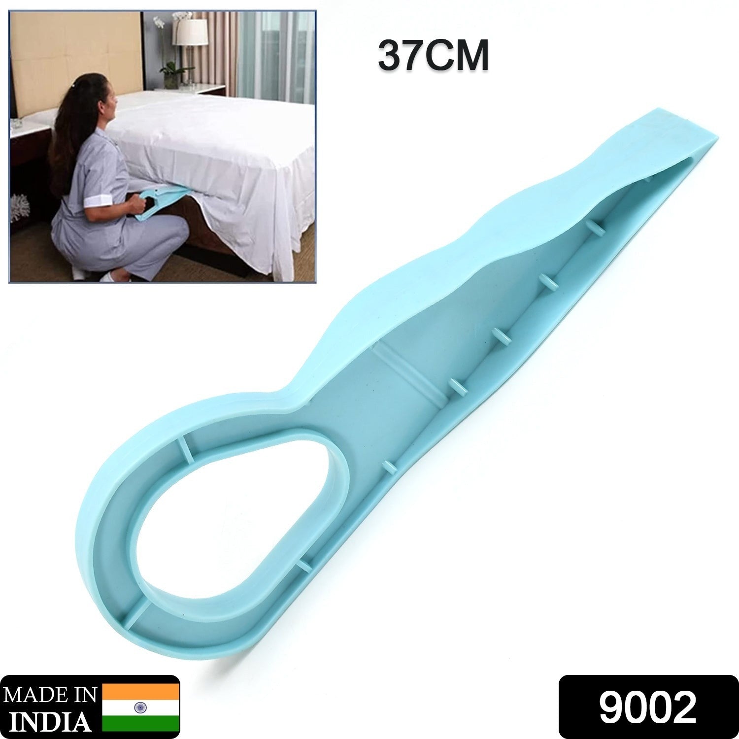 Wukusy 9002 Mattress Lifter for bed making and sheet changing, showing the ergonomic handle and lifting mechanism in use.