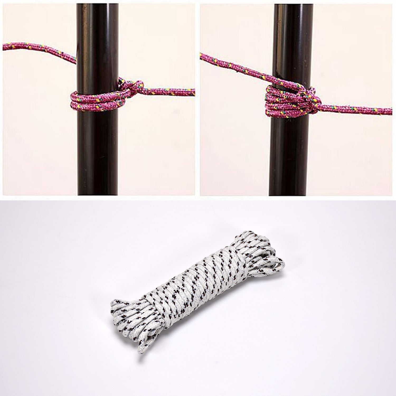 Wukusy heavy-duty 10-meter laundry clothesline rope, portable nylon cord for outdoor camping, indoor drying, and craft projects.