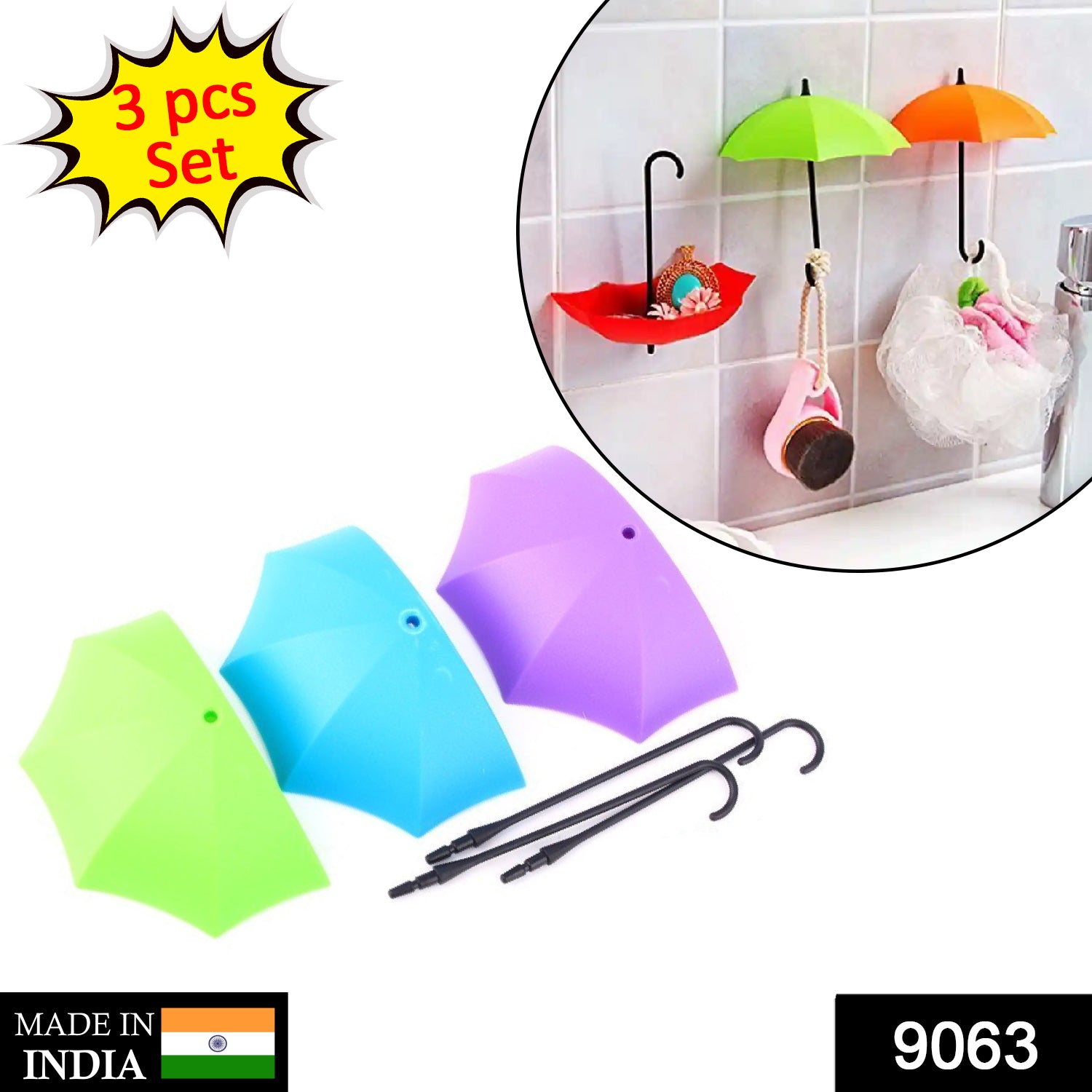 Wukusy multipurpose umbrella, key, and hat wall hook in multicolor, ideal for home organization and hanging accessories.