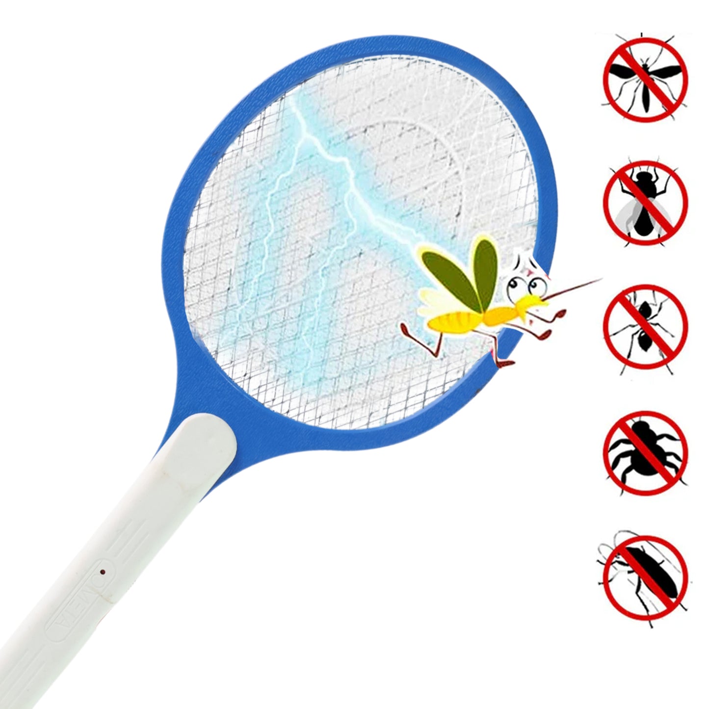 Wukusy 9108 rechargeable anti-mosquito racket with LED light, handheld insect killer bat for home mosquito control.