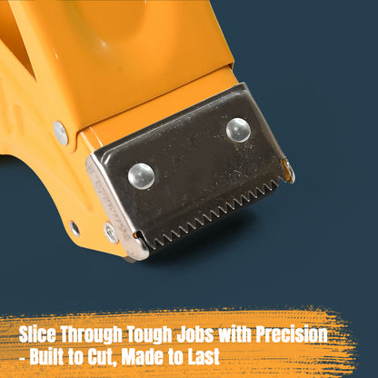 Wukusy metal packing tape dispenser cutter for home office, 55mm width, with handle and blade for easy tape cutting and packaging tasks.