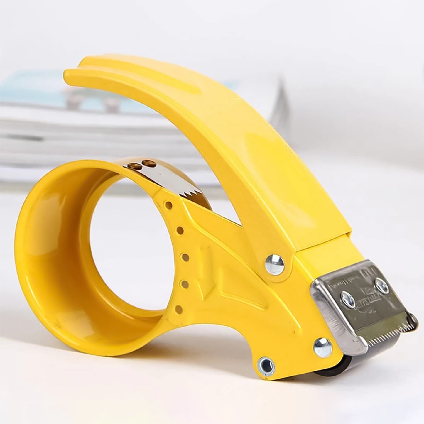 Wukusy metal packing tape dispenser cutter for home office use, 55mm stationary tape dispenser with ergonomic handle.