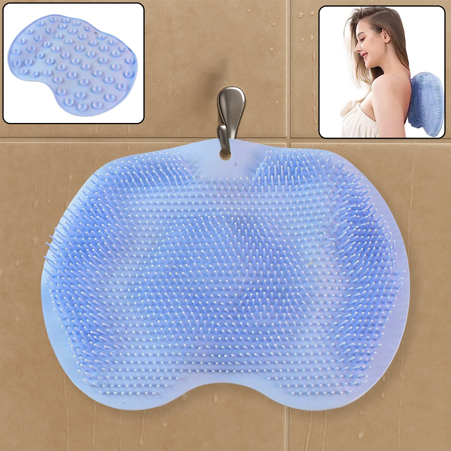 Wukusy silicone bath massage cushion with suction cups, exfoliating foot scrubber, anti-slip bathroom mat, and foot massage pad.
