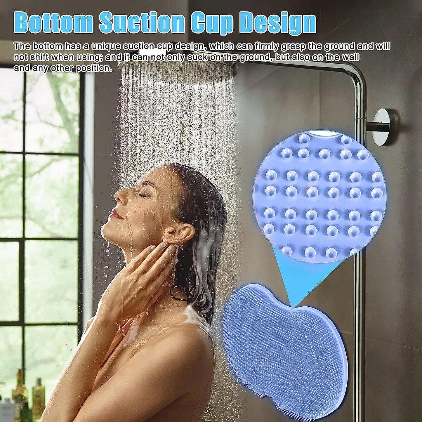 Wukusy silicone bath massage cushion with suction cups, foot scrubber brush, anti-slip bath mat, exfoliating and massage pad for feet