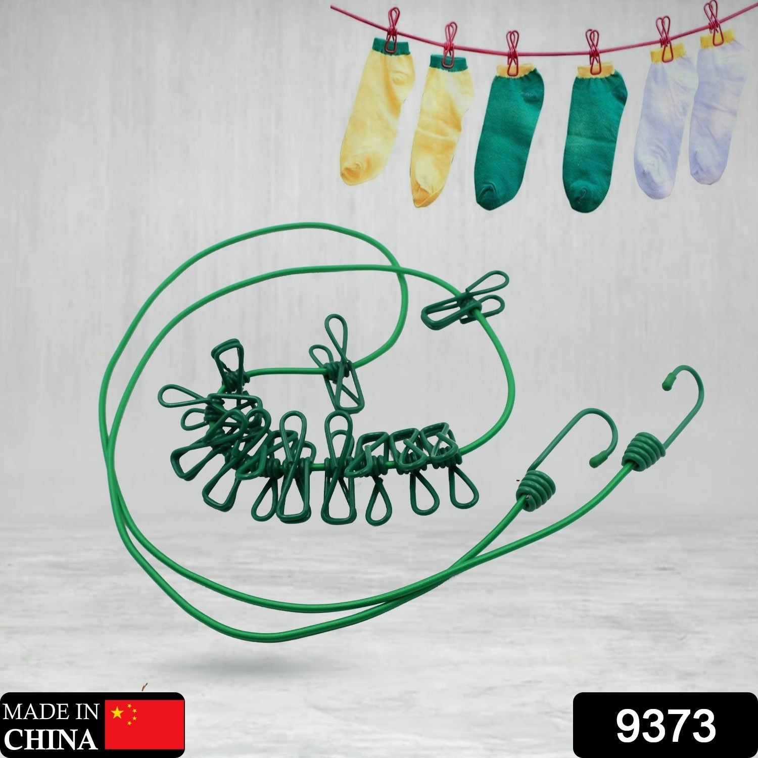 Wukusy elastic cloth drying rope with 12 metal clips, portable clothes line for drying clothes at home or travel, home improvement.