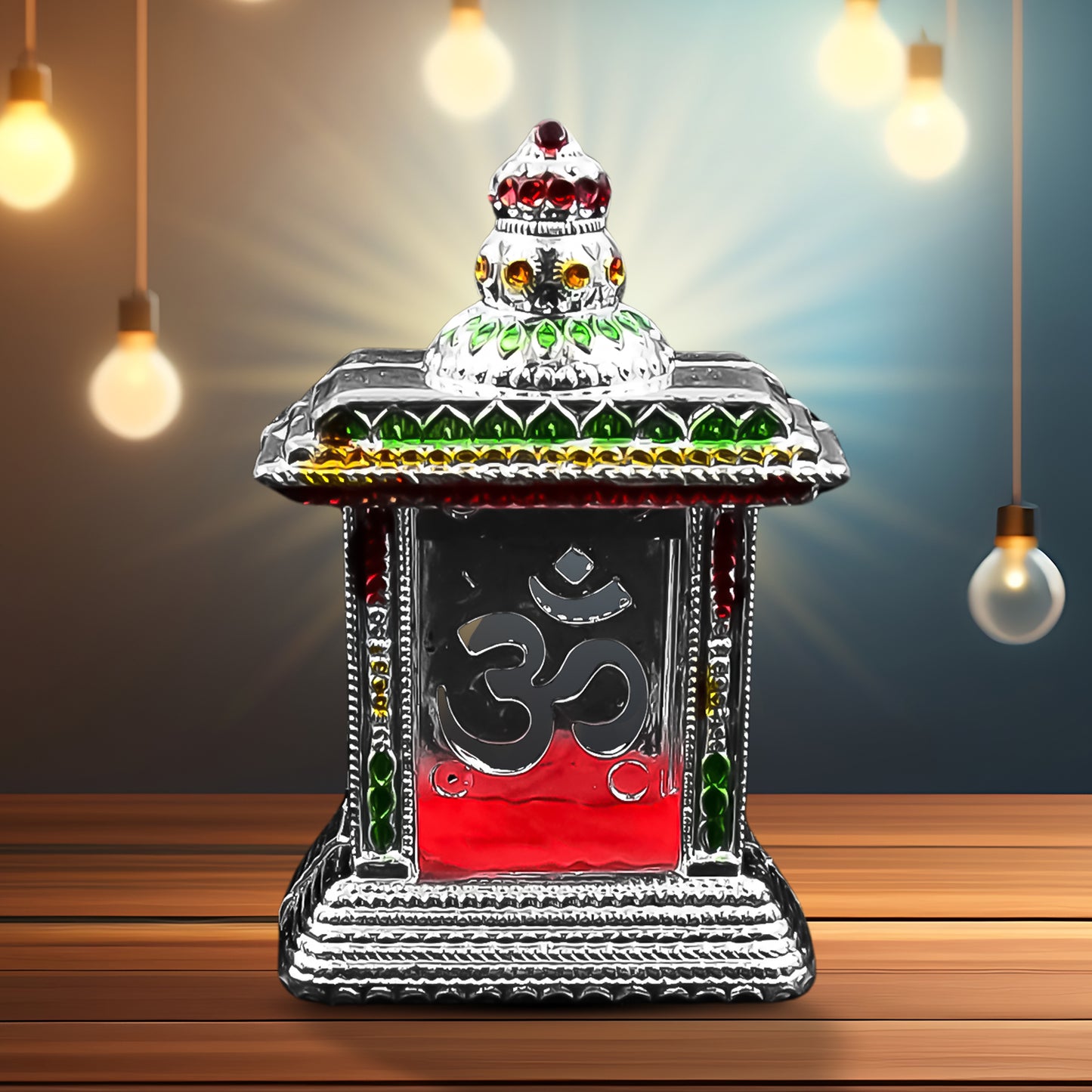 Wukusy adhesive small Om temple for car dashboard decor, featuring a traditional Hindu symbol on a compact decorative piece.