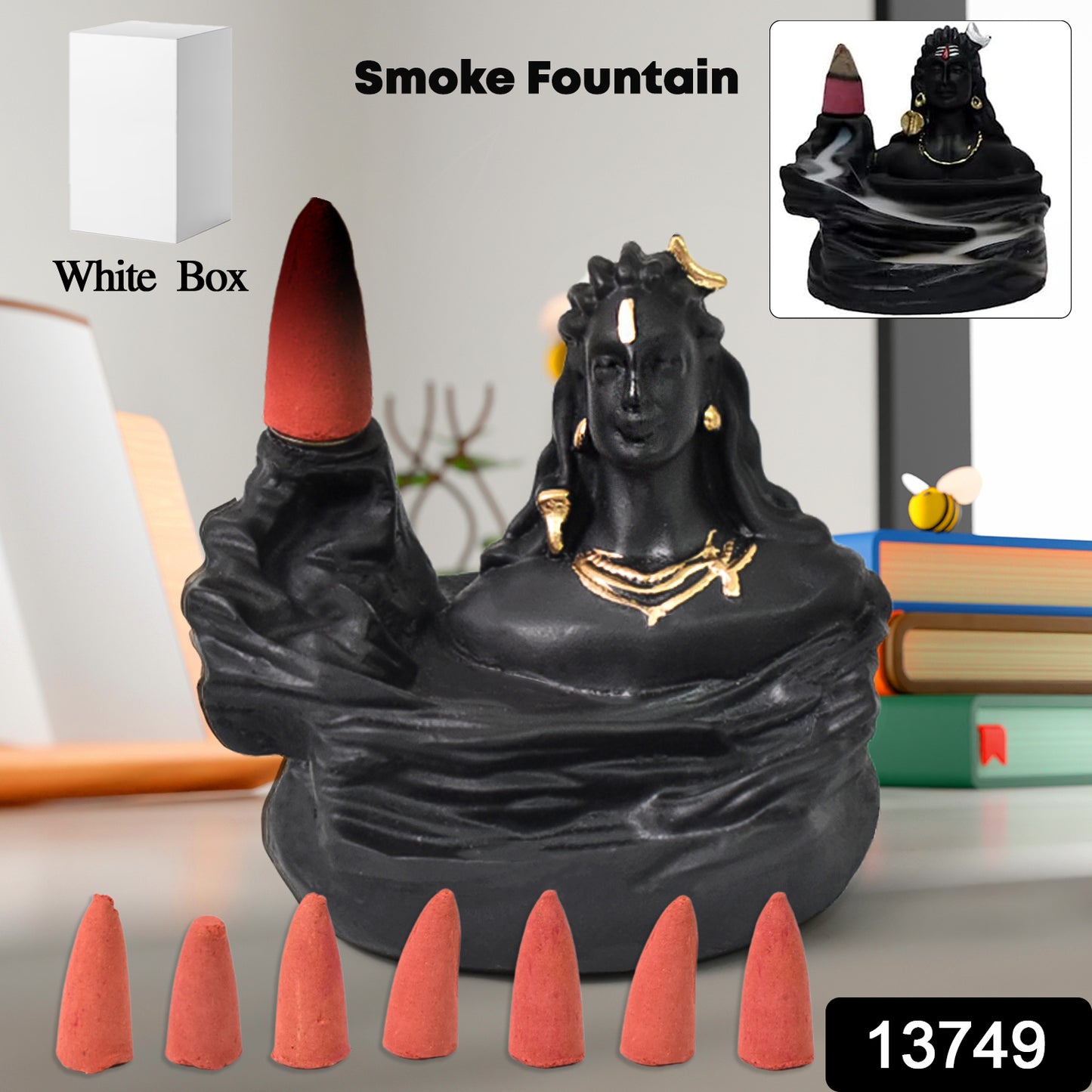 Wukusy Adiyogi Shiva backflow incense holder fountain with intricate design, used for home incense burning and decorative purposes