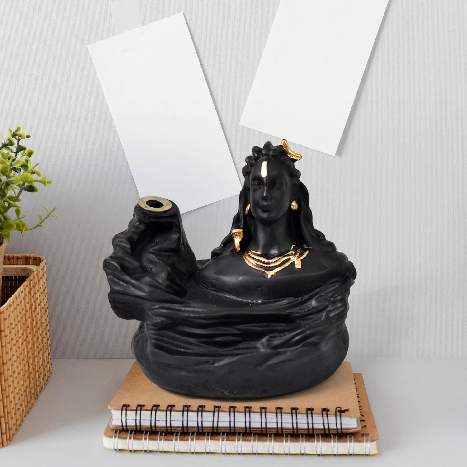 Wukusy Adiyogi Shiva backflow incense holder fountain with intricate design, perfect for home improvement and spiritual ambiance.
