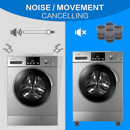 Set of four Wukusy adjustable anti-vibration pads for washing machine and refrigerator bases, reduces noise and movement.