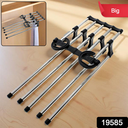 Adjustable Wukusy trouser hanger organizer with large clips for hanging multiple pairs of pants or trousers efficiently.