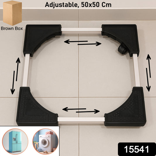 Adjustable heavy-duty fridge and washing machine stand base trolley by Wukusy, 50x50 cm, for stable home appliance support.