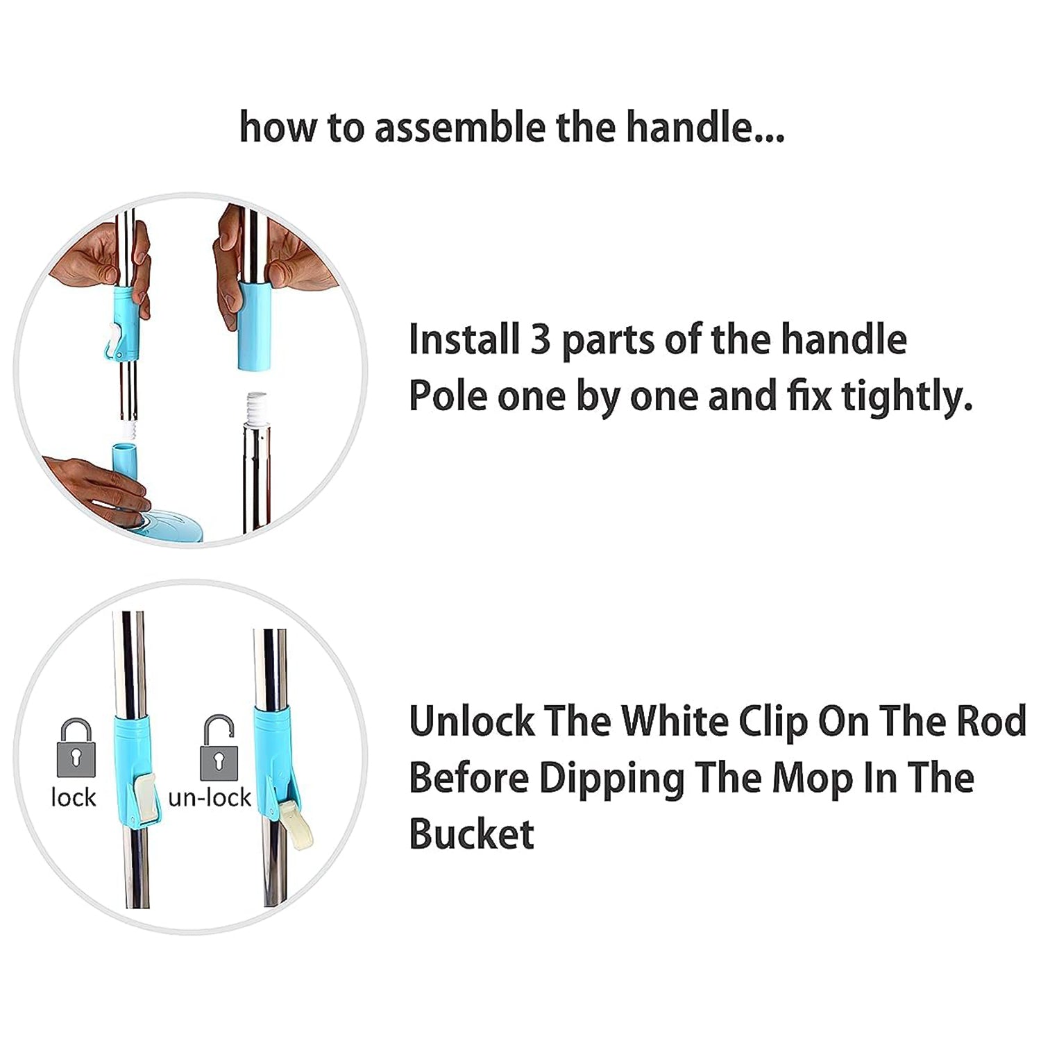 Adjustable stainless steel mop rod set from Wukusy, 120 cm in length for home cleaning and maintenance.