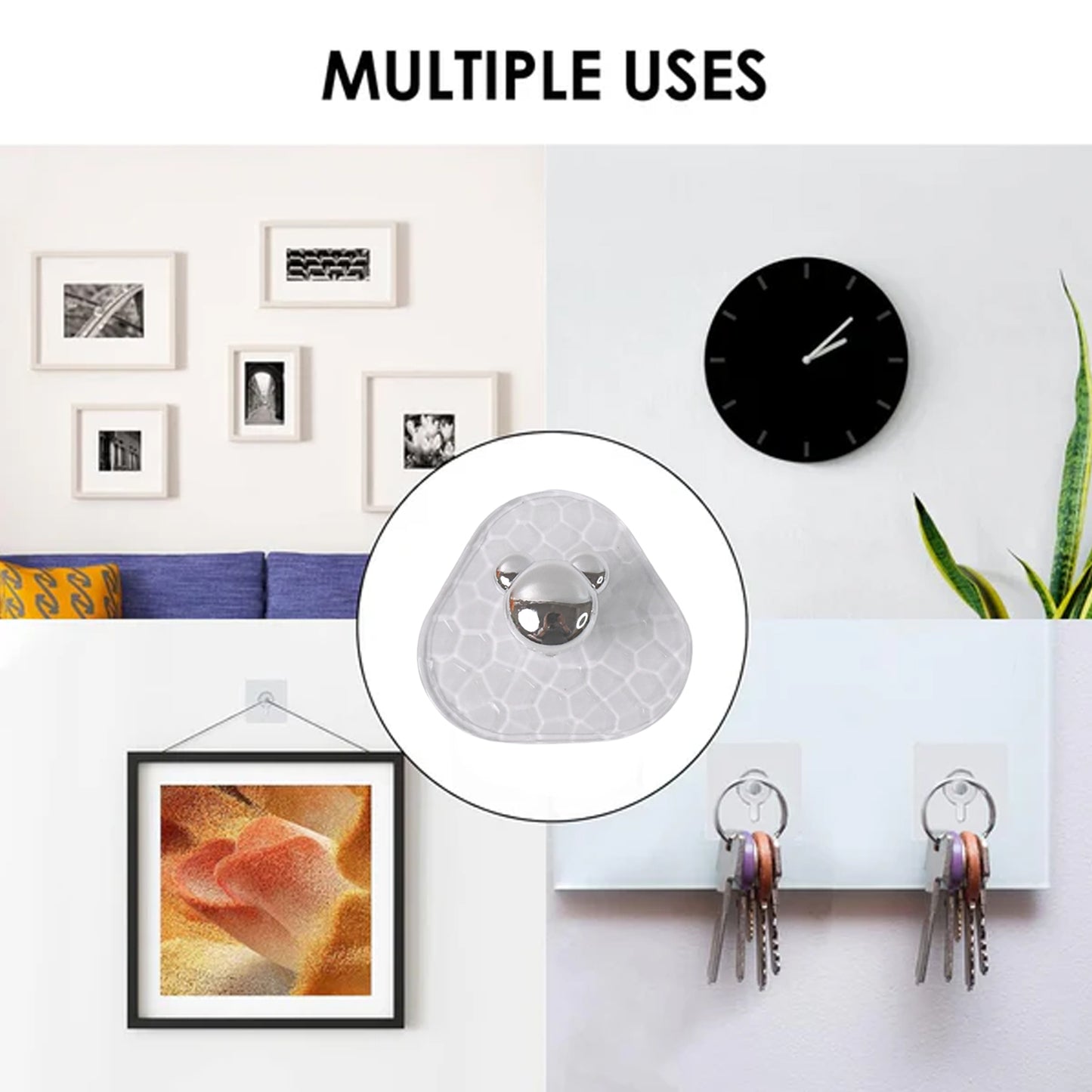 Wukusy all-plastic adhesive wall hooks set of 3, strong, no damage, easy to install for home improvement.