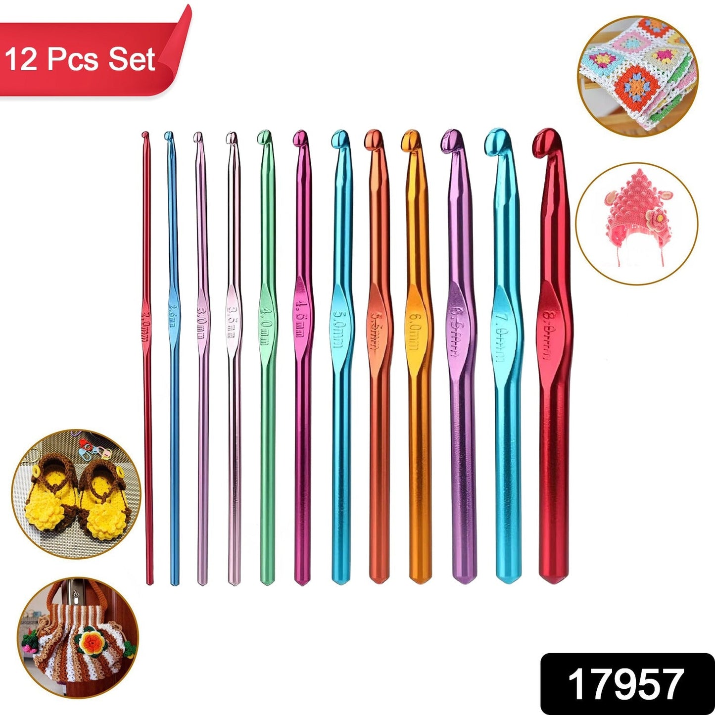 Wukusy aluminium multicolor knitting needles crochet kit with 12 pieces, suitable for home improvement and craft projects.