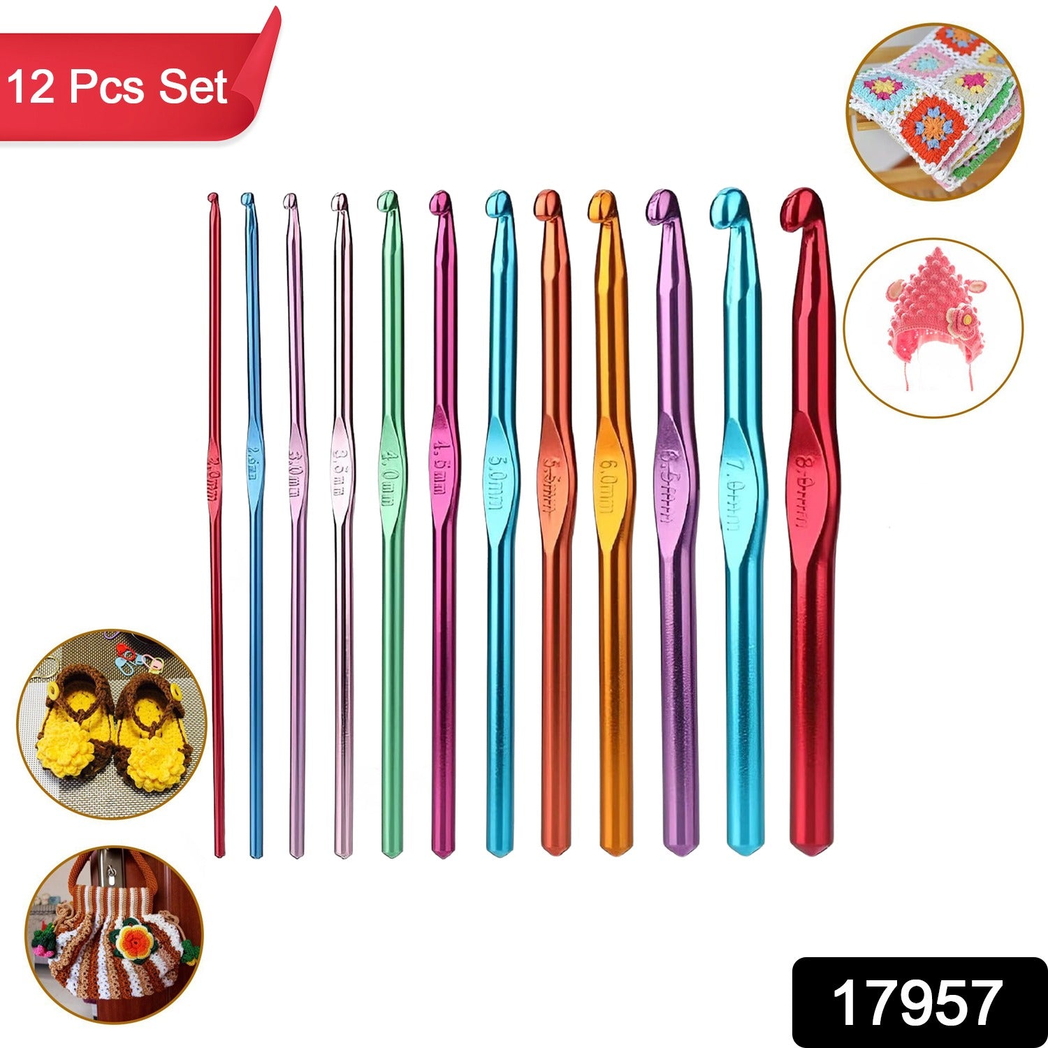 Wukusy aluminium multicolor knitting needles crochet kit with 12 pieces, suitable for home improvement and craft projects.