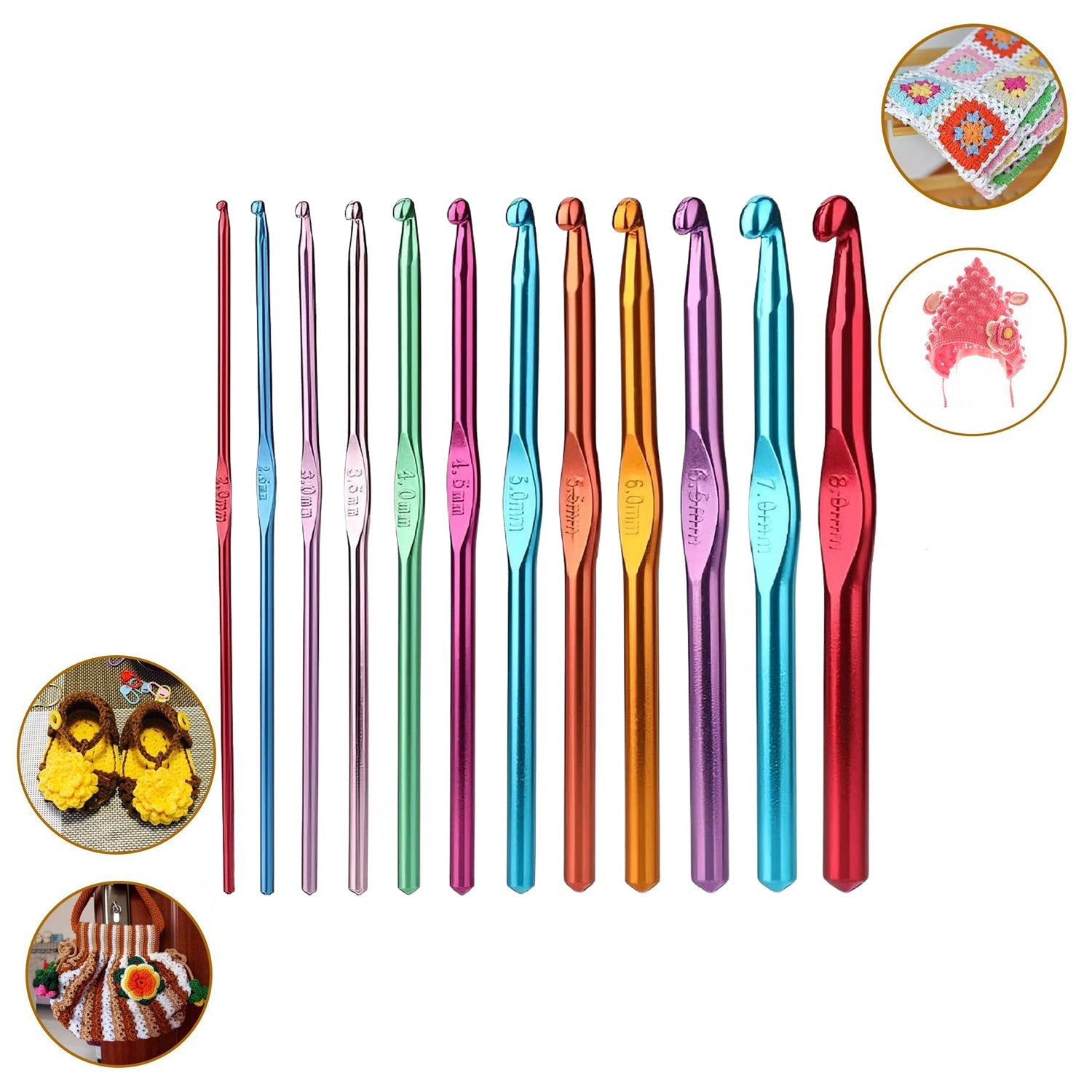 Wukusy aluminium multicolor knitting needles crochet kit with 12 pieces for home improvement projects, displayed on a flat surface.