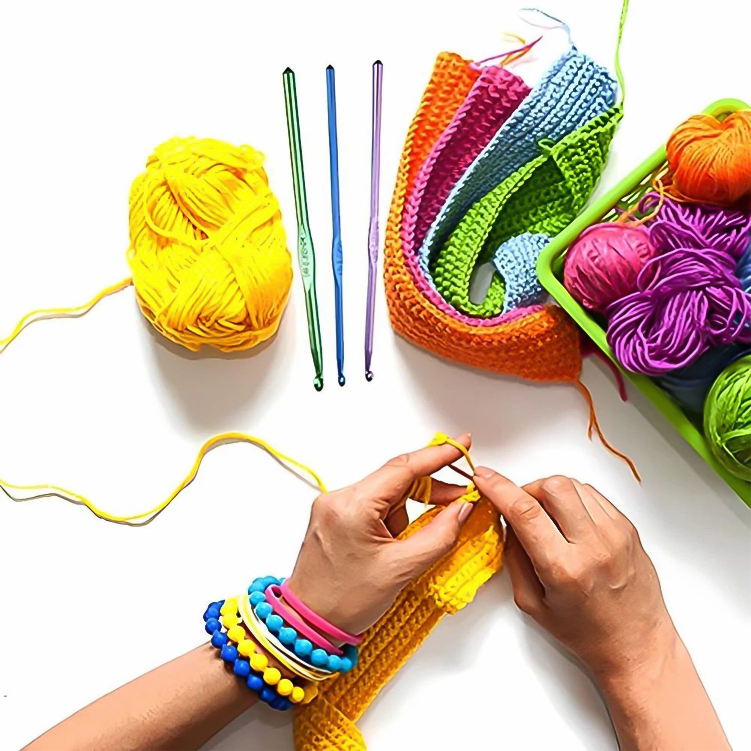 Wukusy aluminium multicolor knitting needles and crochet hooks set with 12 pieces for home improvement and crafting projects.