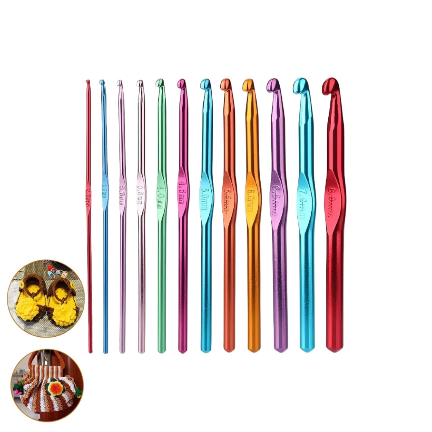 Set of 12 multicolor aluminium knitting needles and crochet hooks by Wukusy for home improvement and crafting projects.
