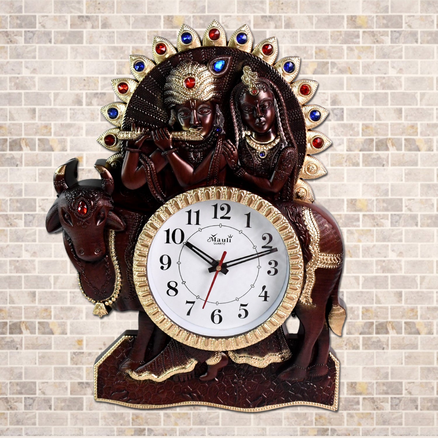 Stylish Wukusy wall clock with Radha Kishan deity frame, modern design perfect for home improvement and decorative wall accents.