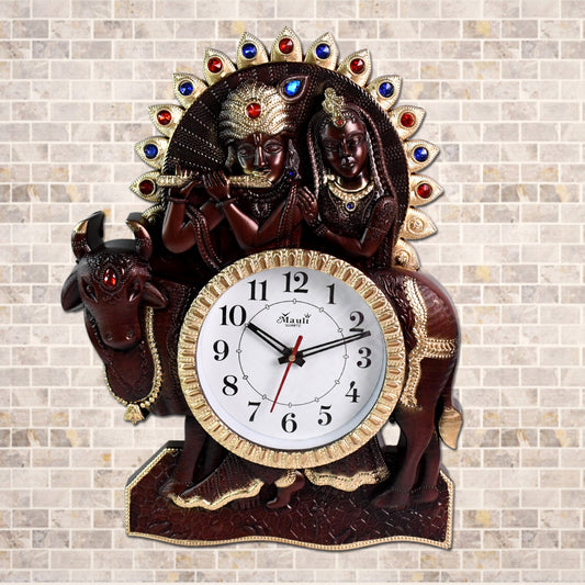 Stylish Wukusy wall clock with Radha Kishan deity frame, modern design perfect for home improvement and decorative wall accents.