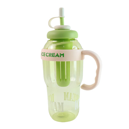 Wukusy 1300ml ice cream-themed water bottle with handle, straw, fruit infuser, leakproof sipper for kids and adults.