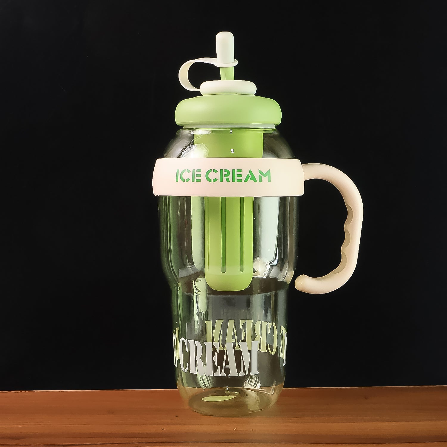 Wukusy 1300ml large capacity ice cream-themed water bottle with handle, straw, fruit infuser, leakproof sipper for kids and adults