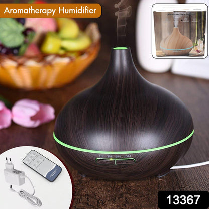 Wukusy aromatherapy humidifier with 7 colorful LED lights, 500ml capacity, remote control, for home improvement and air relief.