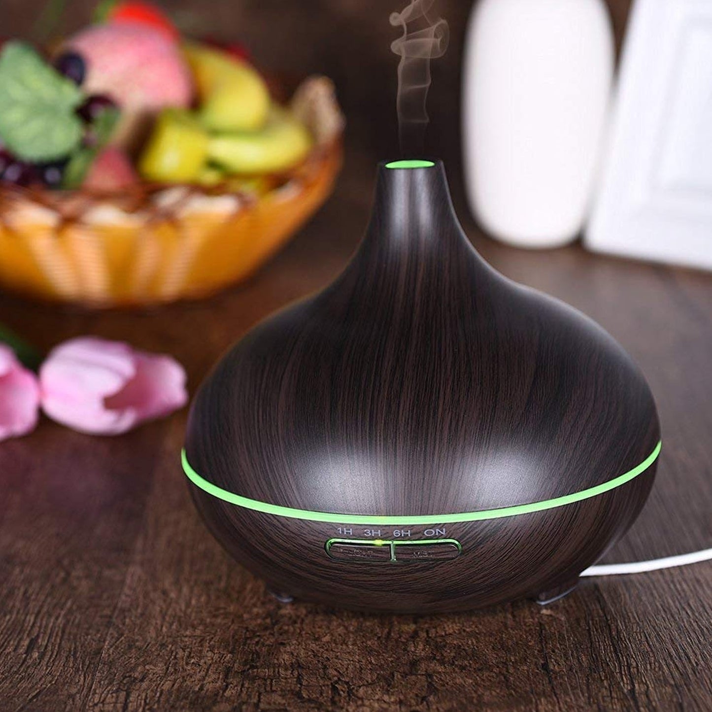 Wukusy aromatherapy humidifier with 7 colorful LED lights, 500ml capacity, remote control for home improvement and air humidification.