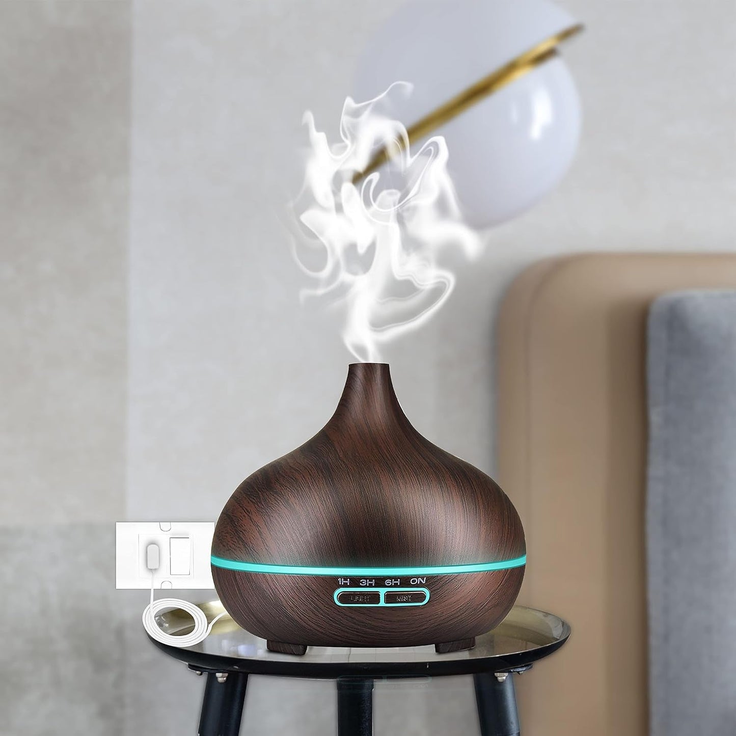Wukusy aromatherapy humidifier with 7 colorful LED lights, 500ml capacity, and remote control for home improvement.