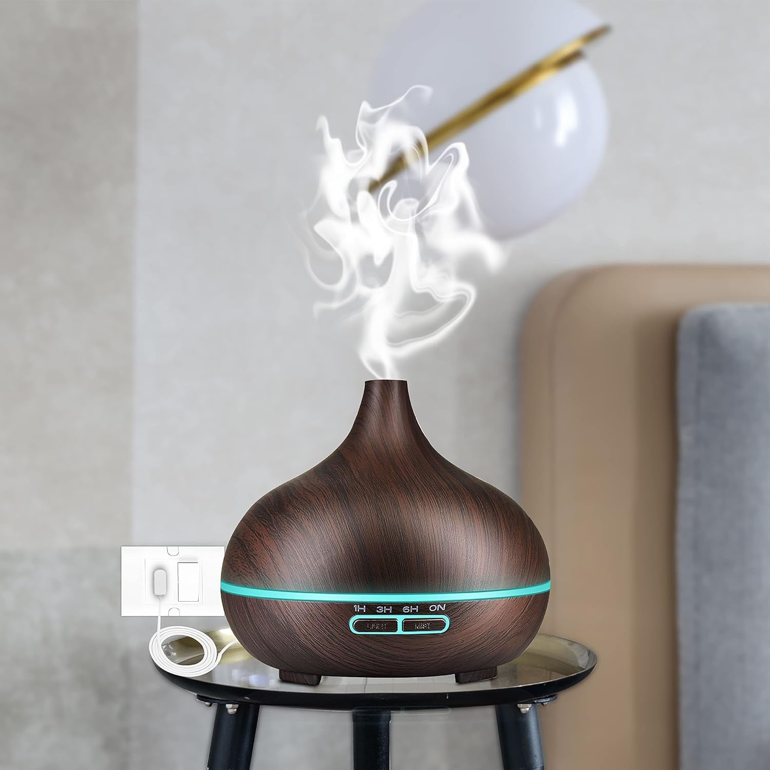 Wukusy aromatherapy humidifier with 7 colorful LED lights, 500ml capacity, and remote control for home improvement.