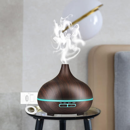 Wukusy aromatherapy humidifier with 7 colorful LED lights, 500ml capacity, and remote control for home improvement.