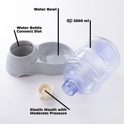 Wukusy automatic pet water dispenser and gravity feeder for cats and dogs, with a clear bowl and water reservoir.