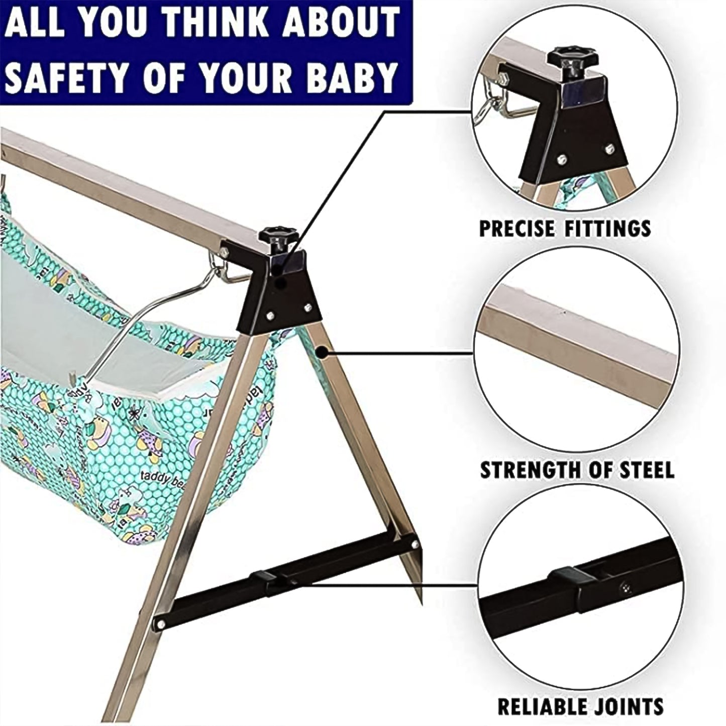 Baby boys and girls portable folding swing with stainless steel stand, designed for home use, by Wukusy.
