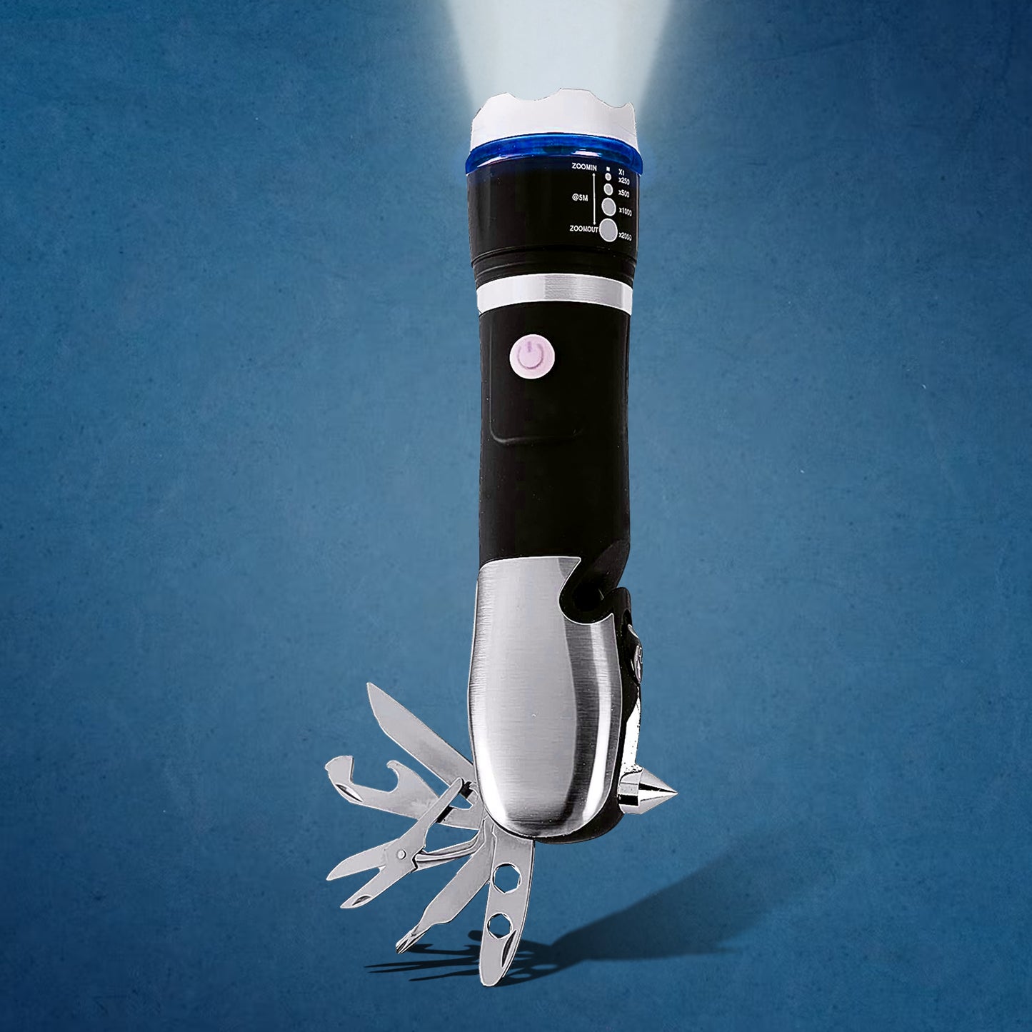 Wukusy battery-operated multi-tool LED flashlight for home improvement, showing the compact all-in-one tool light with adjustable features