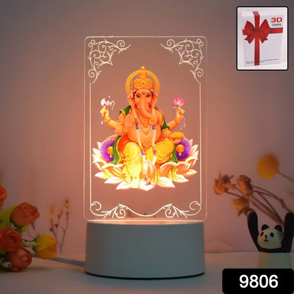 3D Lord Ganesh wall frame with soft white light, decorative home improvement piece by Wukusy showcasing intricate design and illumination.