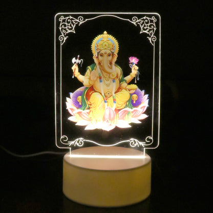 Beautiful 3D Lord Ganesh frame with soft white light from Wukusy, ideal for home decor and spiritual ambiance.