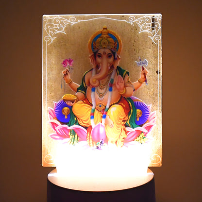 Beautiful 3D Lord Ganesh wall frame by Wukusy with soft white light for home decor and spiritual ambiance.