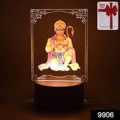 3D Lord Hanuman frame with soft white light, decorative home improvement wall art by Wukusy, ideal for spiritual decor.