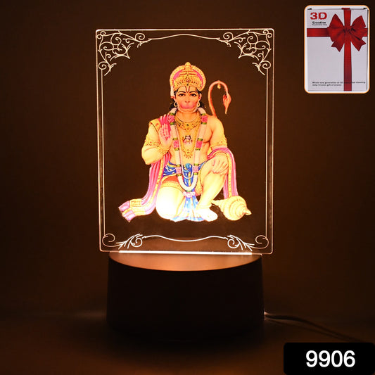 3D Lord Hanuman frame with soft white light, decorative home improvement wall art by Wukusy, ideal for spiritual decor.