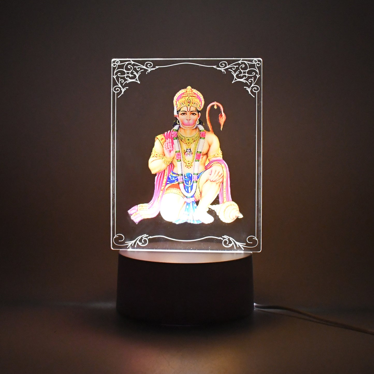 3D Lord Hanuman frame with soft white light, decorative home improvement piece by Wukusy, featuring intricate design and illumination.