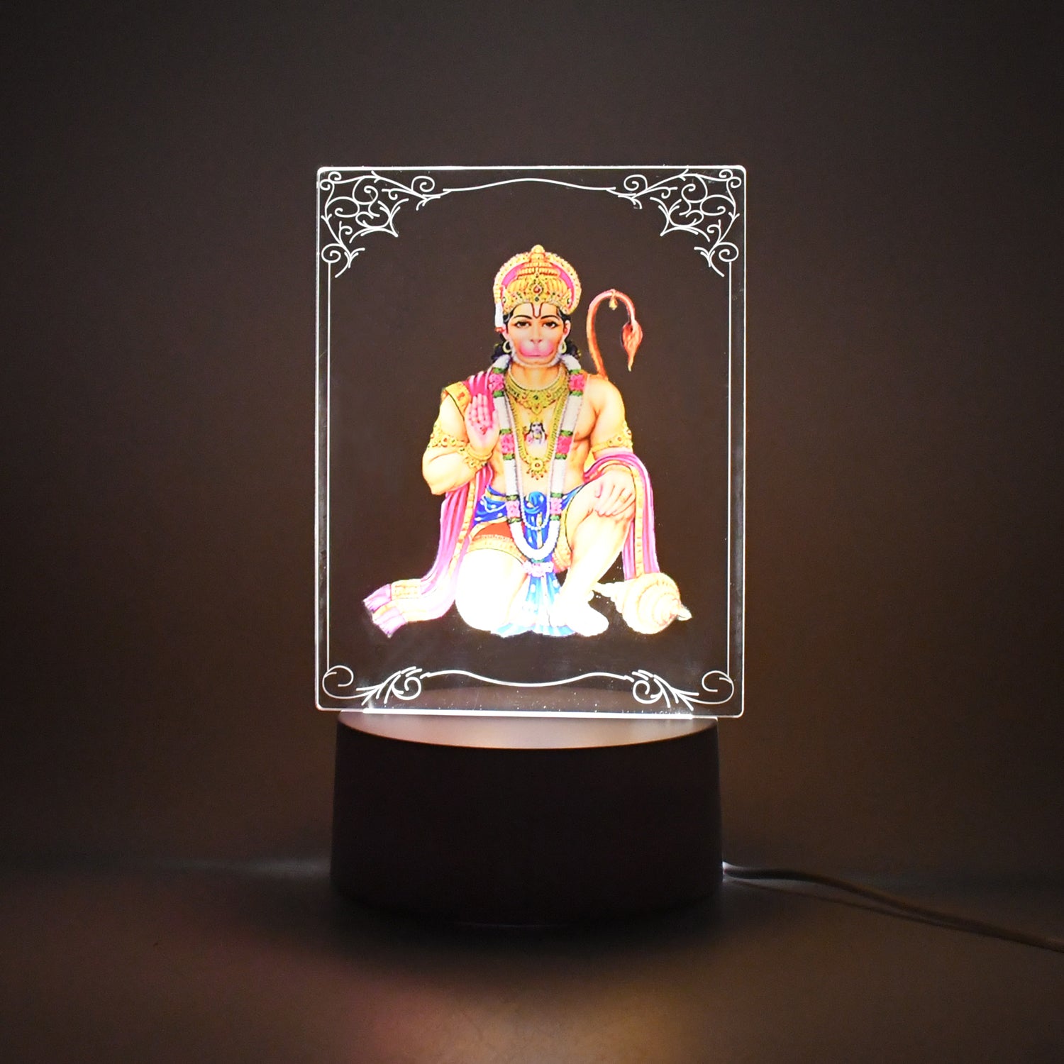 3D Lord Hanuman frame with soft white light, decorative home improvement piece by Wukusy, featuring intricate design and illumination.