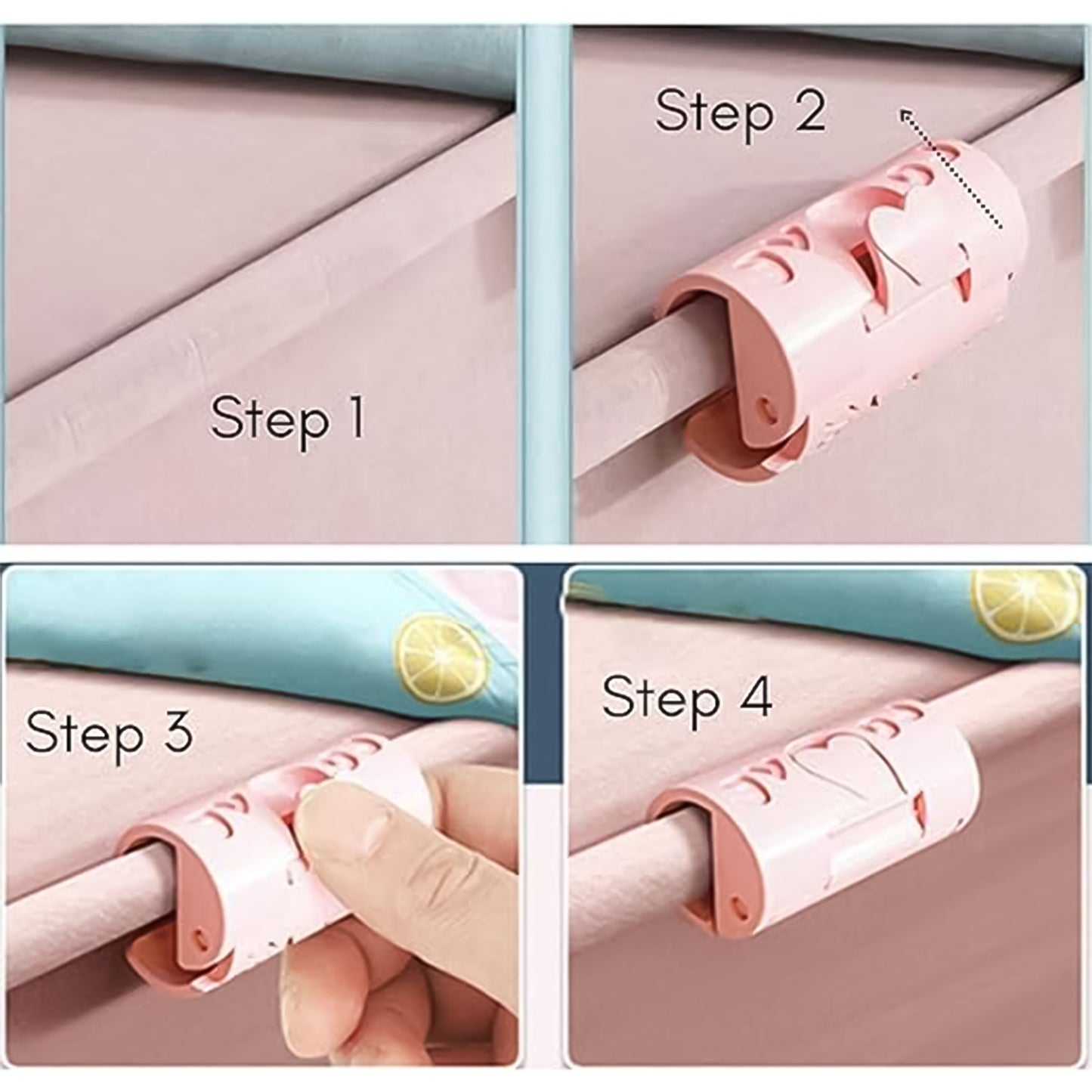 Wukusy elastic fitted bed sheet clip holding a bed sheet securely in place on a modern bed. Home improvement bedding accessory.
