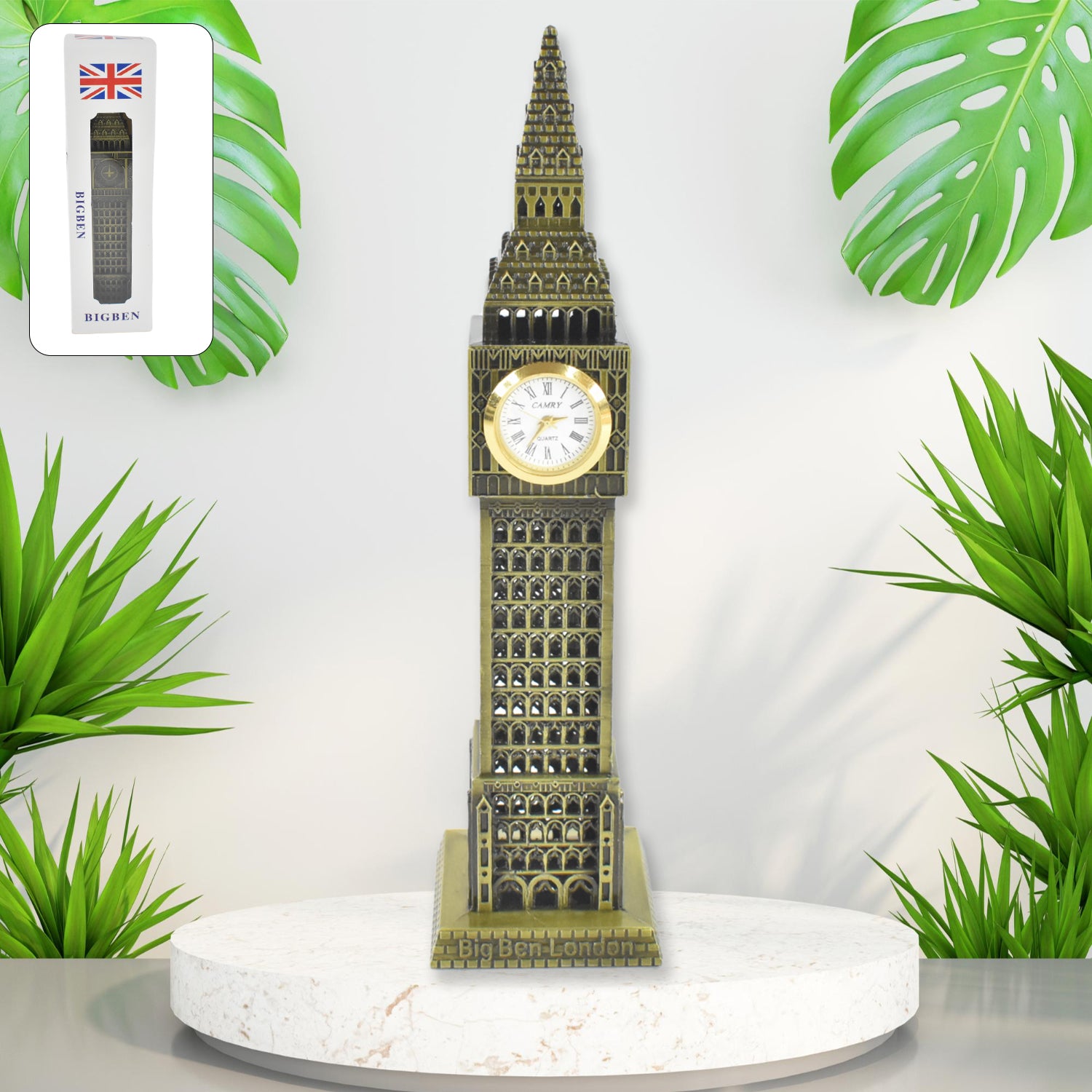 Wukusy Big Ben London Clock Tower miniature metal statue, detailed home decor piece for elegant interior design or gift-giving.