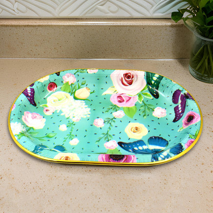 Wukusy plastic serving tray with colorful flower print, 35x24 cm, ideal for home entertaining and serving snacks or beverages.