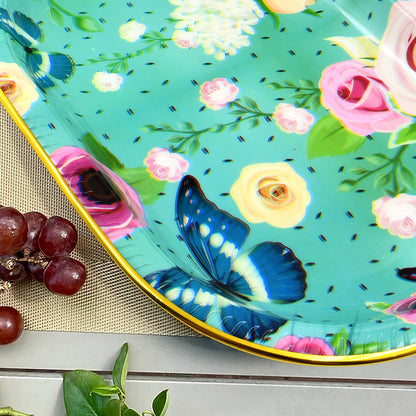 Plastic flower-printed serving tray by Wukusy, 35x24 cm, durable home improvement tray for serving and display.