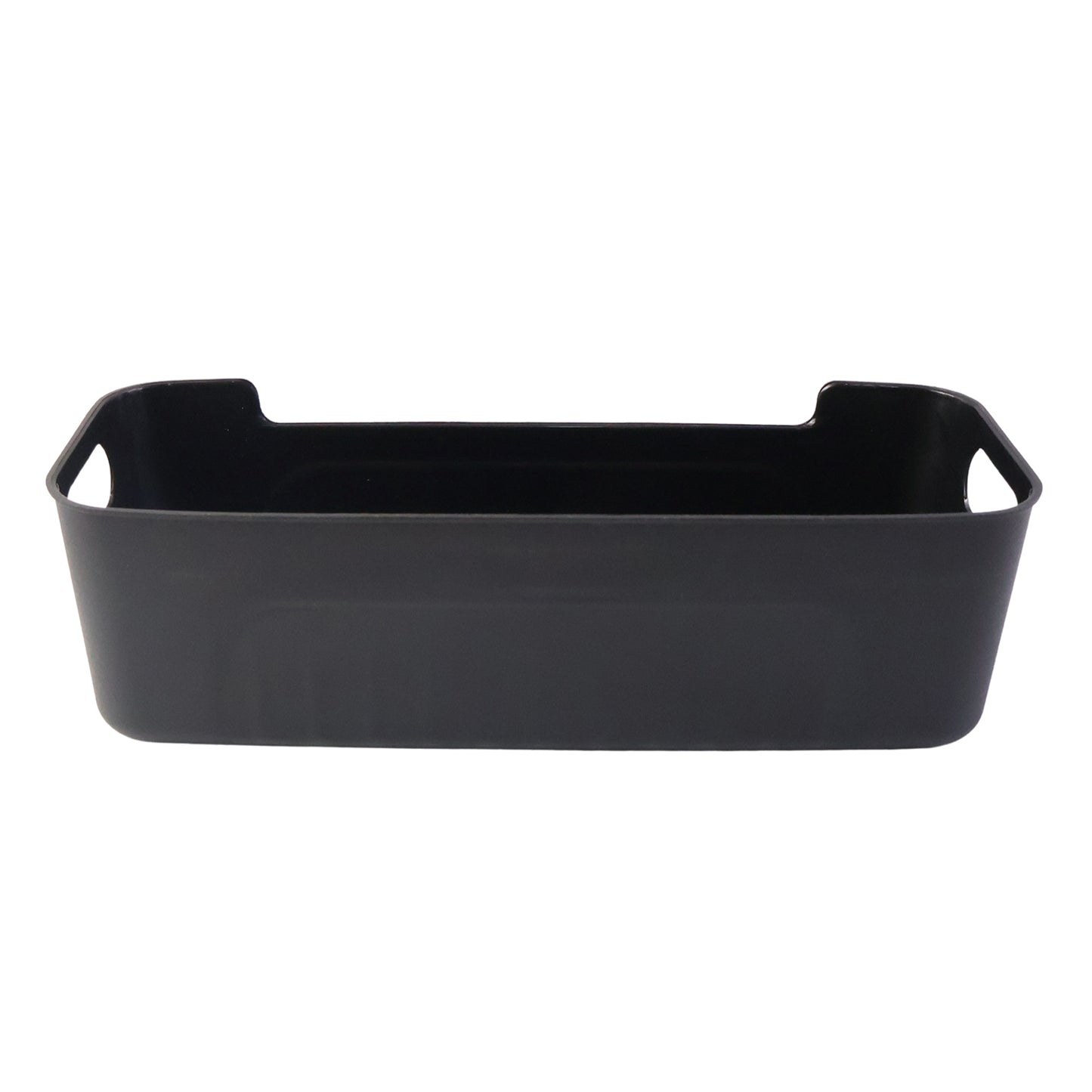 Set of four black plastic storage baskets and trays by Wukusy for organizing household or office spaces.